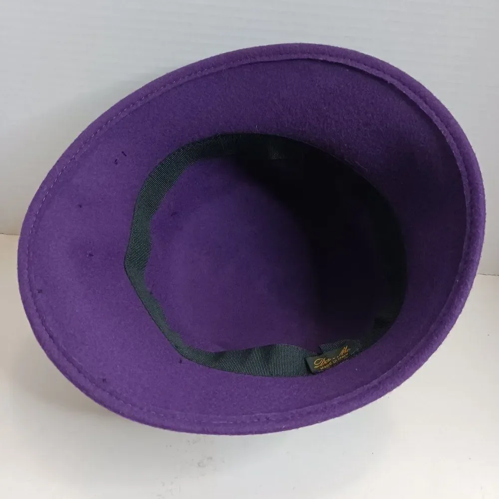 Vintage Da-Me Made in Italy Women's Purple Black Wool Pillbox Hat - Picture 9 of 11